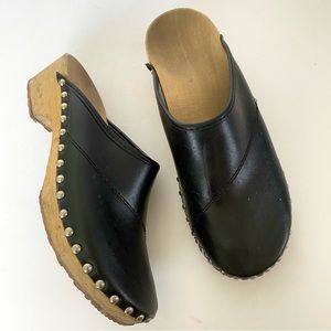 Vintage Wood Leather Clogs